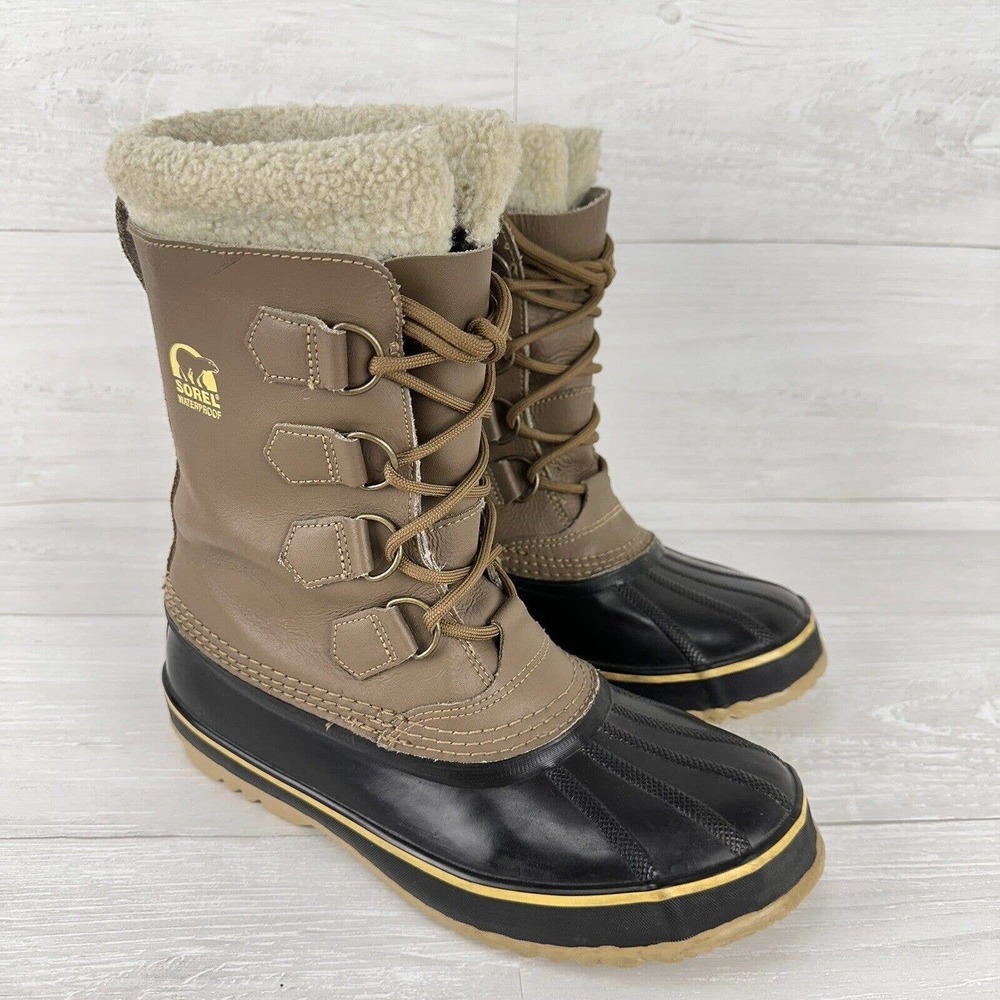 SOREL Winter Boots Women's 9 Caribou Buff Duck MidCalf Lace Up Brown Waterproof